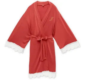 Coral Jersey and Lace Bridesmaid Robe