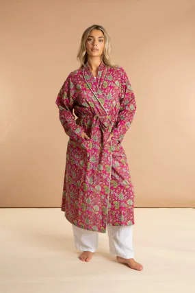 Fuchsia Freesia Women's Floral Cotton Robe