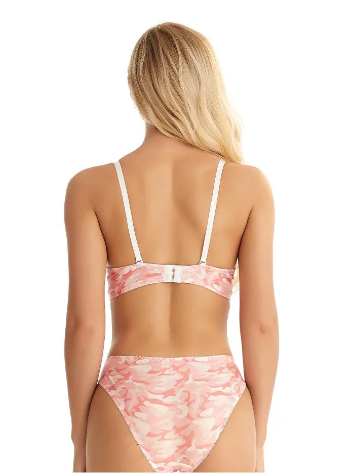 Pink Print Bow Push-up Bra & Underwear Set