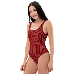 Red Striped Women's Swimwear, Modern Designer One-Piece Swimsuit- Made in USA/EU