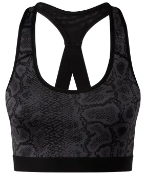 Snake Black - TriDri® performance animal printed bra (medium impact)