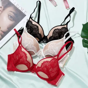 Women sexy lace red underwear gathered small chest anti-sagging adjustment bra thin women's bra